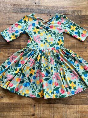 NWT Dot Dot Smile Ballerina Dress Springtime Floral Pistachio 3/4
